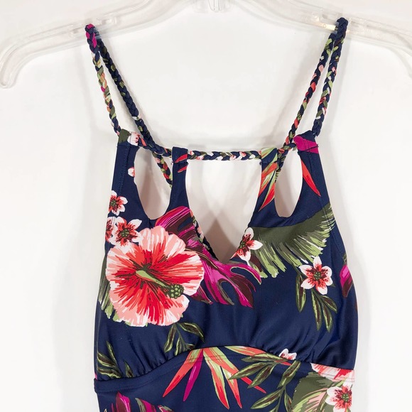 Kona Sol Small Swimsuit Keyhole Braided Strap One Piece Floral Tropical Blue 626 - Picture 9 of 12